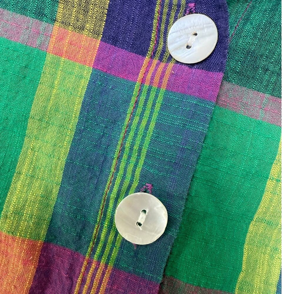 Tulip Colorful Plaid Button Down Tunic Shirt Lagenlook Art To Wear Size Large - Picture 6 of 7